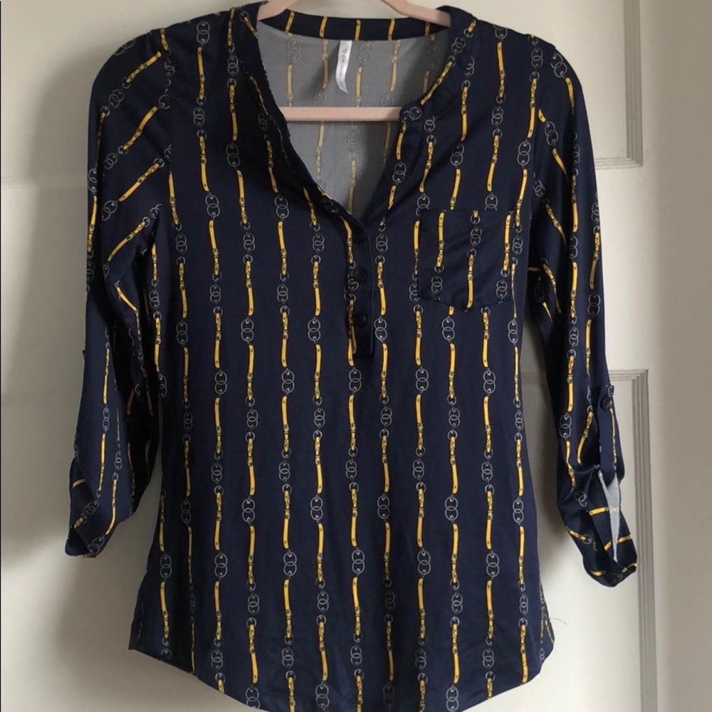 Navy and gold flowy shirt